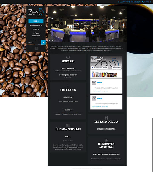 diseño de página web cafetería Elaboración página web cafetería Zero5 gijón